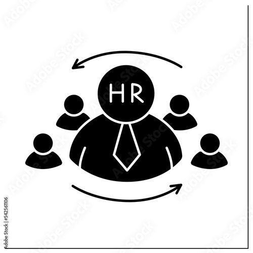 HR manager glyph icon.Human resources controller. Plan, direct and coordinate organization administrative functions.Headhunting agency concept.Filled flat sign. Isolated silhouette vector illustration