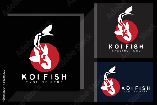 Koi Fish Logo Design, Chinese Lucky And Triumph Ornamental Fish Vector, Company Brand Gold Fish Icon