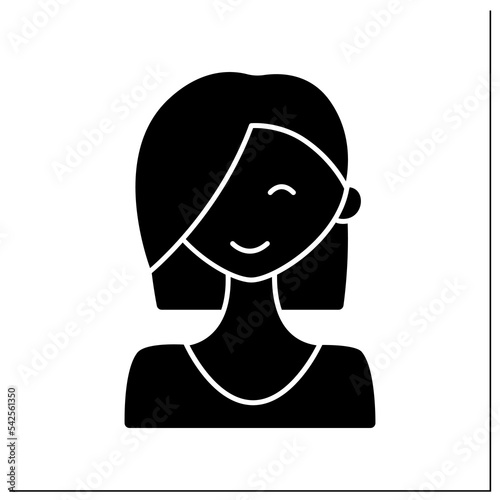 Adolescence period glyph icon. Young happy girl. Life cycle. Different ages concept. Filled flat sign. Isolated silhouette vector illustration