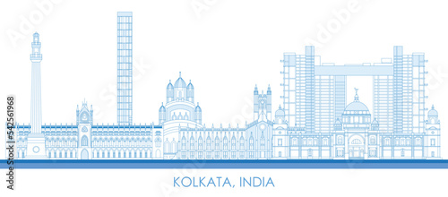 Outline Skyline panorama of city of Kolkata, India - vector illustration
