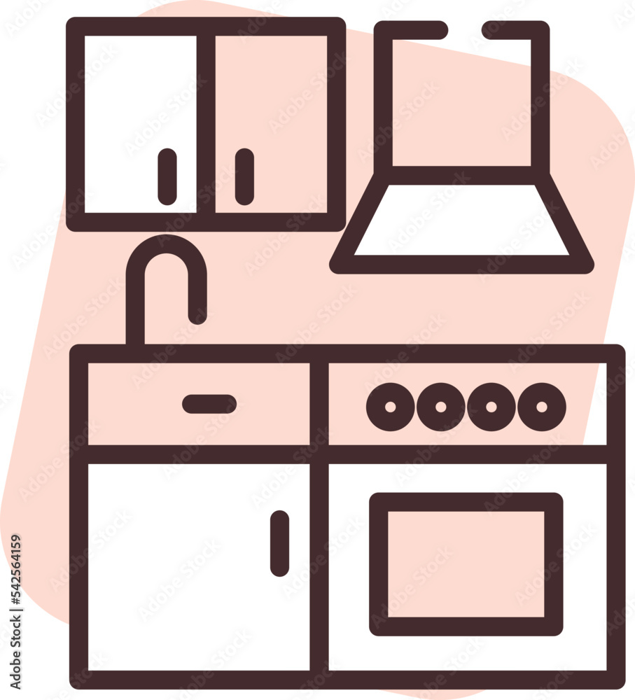 Furniture kitchen, icon, vector on white background.