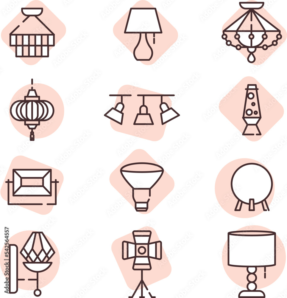 Fototapeta premium Light icon set, icon, vector on white background.