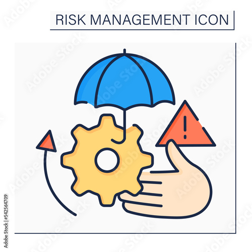 Risk transfer color icon. Potential loss shifted to third party. Takes responsibility for mitigating specific losses that may occur. Business concept. Isolated vector illustration