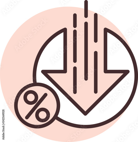 Percentage decrease, icon, vector on white background.