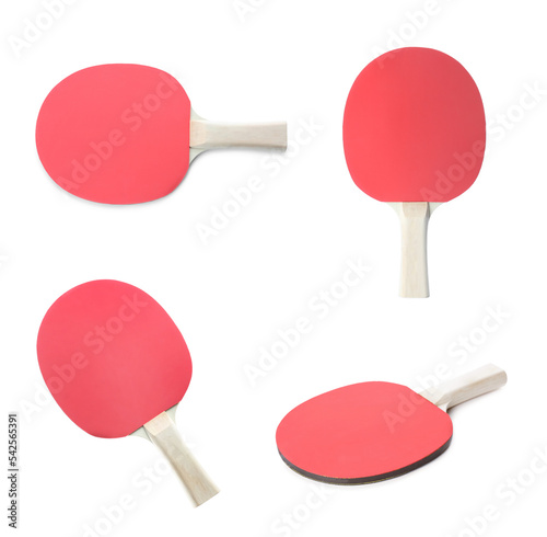 Obraz na płótnie Set with ping pong rackets on white background