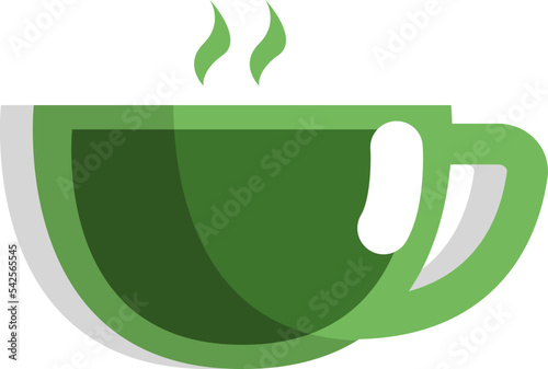 Green tea in cup, icon, vector on white background.