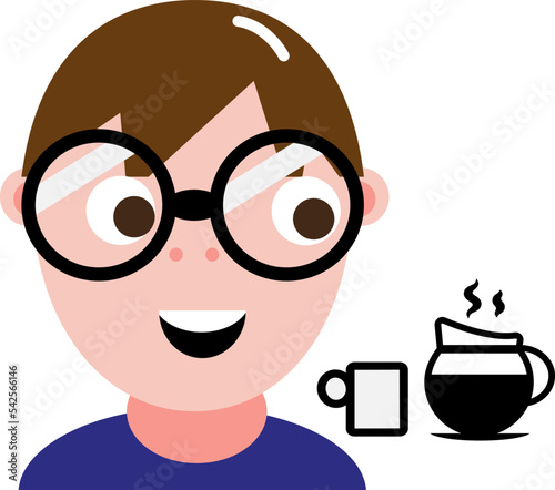 People with glasses drinking coffee, icon, vector on white background.