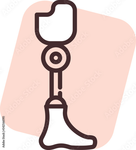 Prosthesis leg, icon, vector on white background.