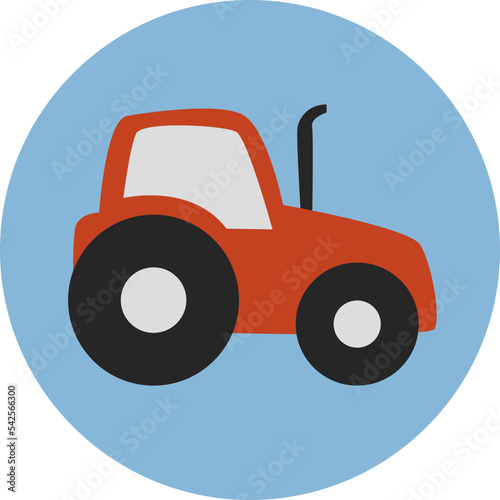 Rural life tractor, icon, vector on white background.