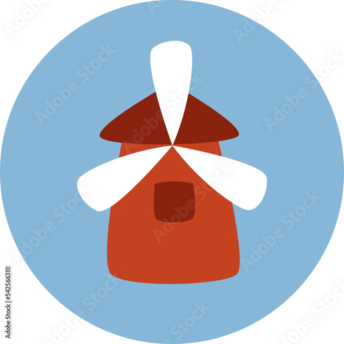 Rural life windmill, icon, vector on white background.