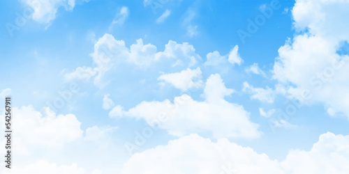 Blue sky and white clouds. Freshness of the new day. Bright blue background. Blue sky with white clouds as summer or spring natural background.