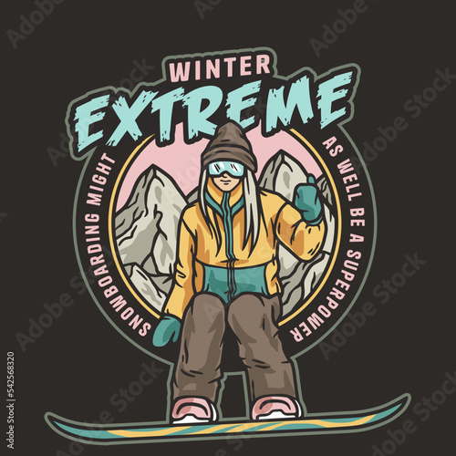 Snowboarder on a snowy mountain. Winter season extreme sport. Emblem about snowboarding