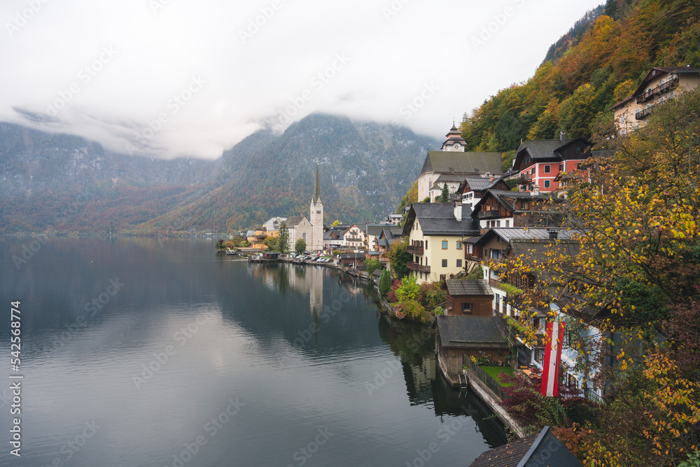 Cloudy Morning in Beautiful Secluded Town in Hallstatt, Austria