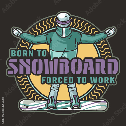 Snowboarder on a snowy mountain. Winter season extreme sport. Emblem about snowboarding