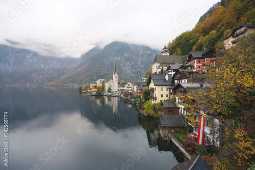 Cloudy Morning in Beautiful Secluded Town in Hallstatt, Austria