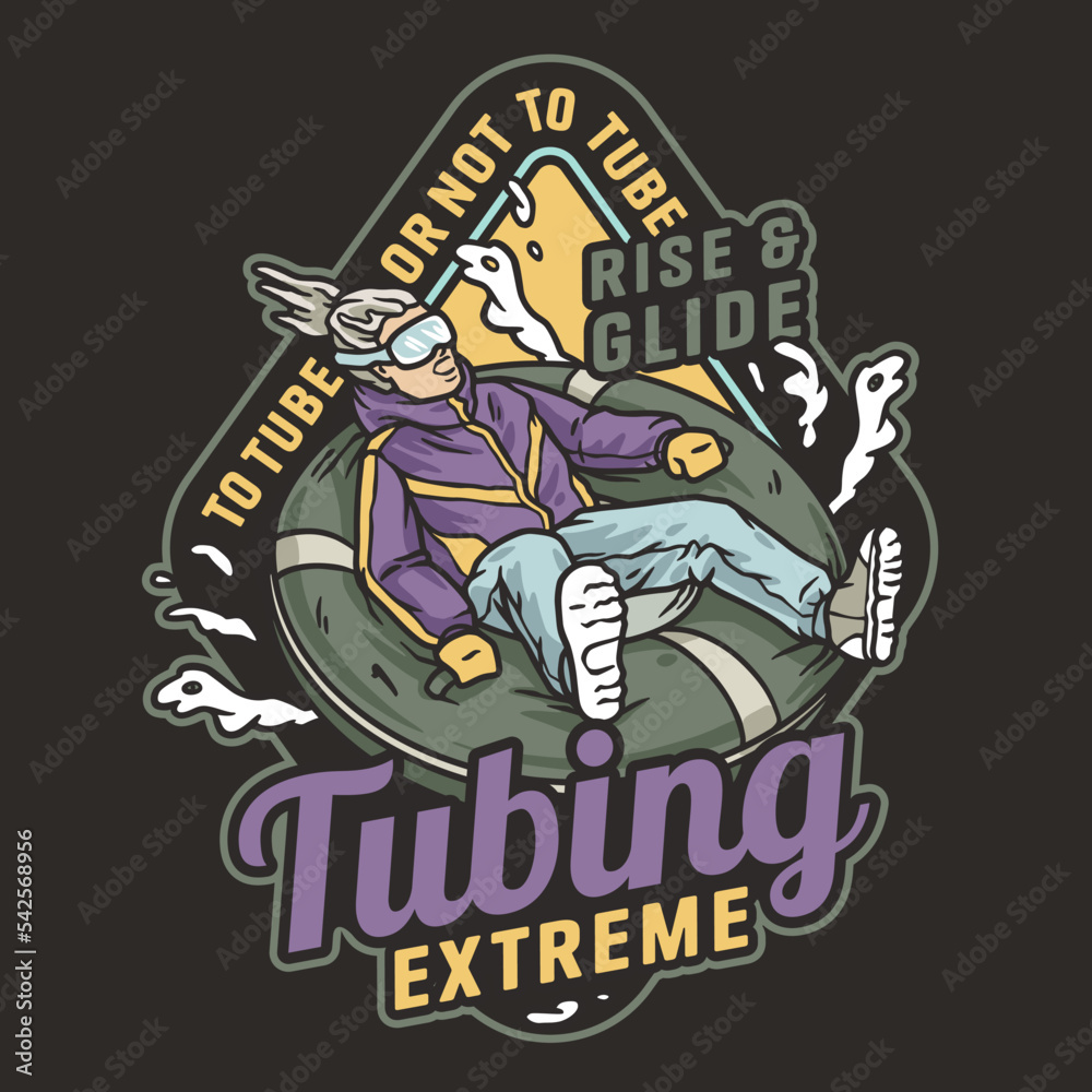 Tubing in the snow. Winter sports. Snowboarding, tubing and alpine skiing print