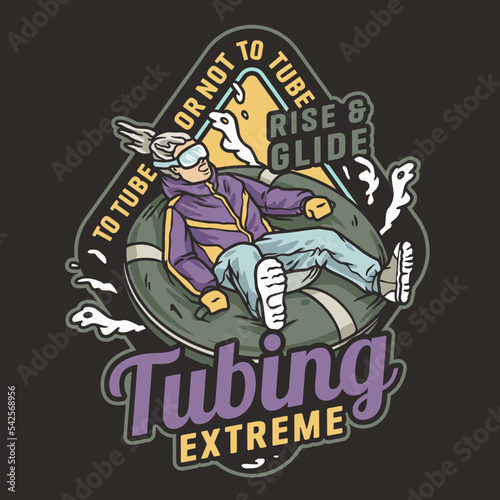 Tubing in the snow. Winter sports. Snowboarding, tubing and alpine skiing print