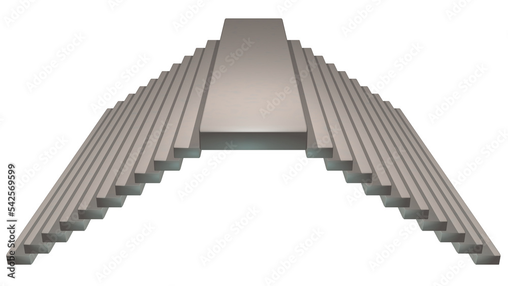 Fototapeta premium Stairs with box platform at top. Smooth surface. Front top view. 3d render illustration