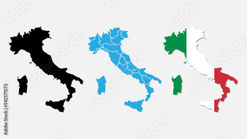 Italy maps. Italy maps vectors in a different color. Vector illustration simplified world map. Generalized image of Italy maps.