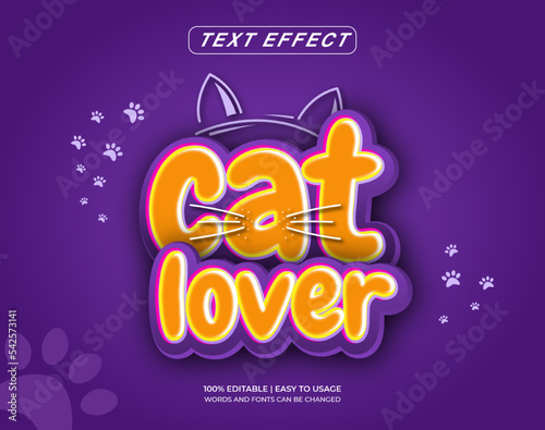 Cat lover text effect with cartoon emboss