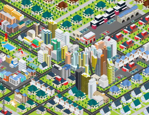 Illustration of a big city map with high-rise streets and buildings Suitable for landing page, flyers, Infographics, And Other Graphic Related Assets-vector