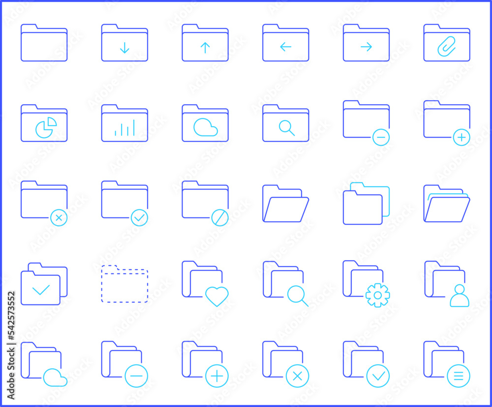 Simple Set of folder Related Vector Line Icons.
Vector collection of documents, file, technology, miscellaneous and design elements symbols or logo elements in thin outline.