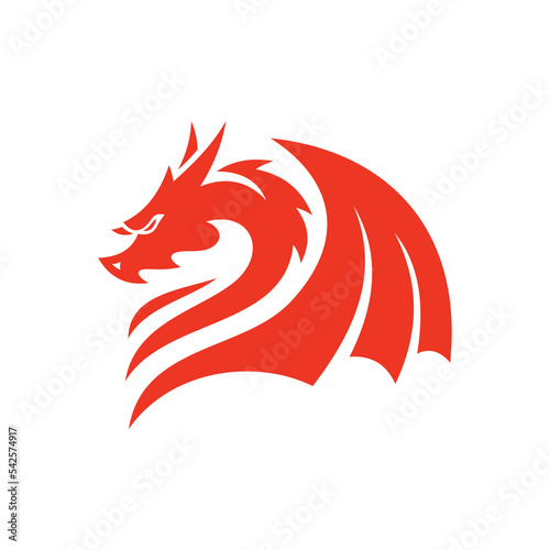 Winged dragon silhouette logo design. Dragon wing mascot vector icon