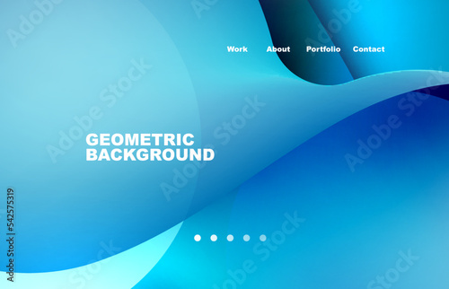 Landing page abstract liquid background. Flowing shapes, round design and circle. Web page for website or mobile app wallpaper