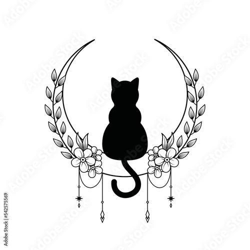 monochrome floral cat logo design for tattoo corporate or company