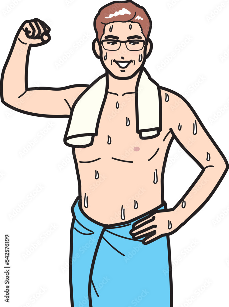 Fototapeta premium サウナで意欲のあるポーズをする男性