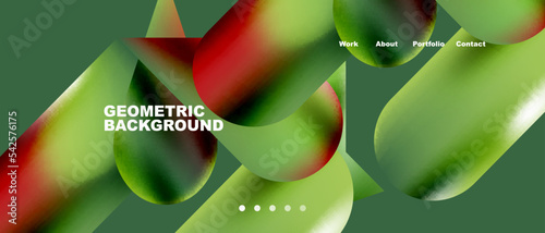 Glassmorphism landing page background template. Colorful glass shapes with metallic effect abstract composition for wallpaper, banner, background