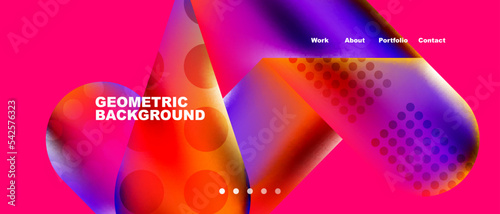 Glassmorphism landing page background template. Colorful glass shapes with metallic effect abstract composition for wallpaper, banner, background