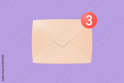 3d mail envelope with red marker three message. Mail notification. Delivery of messages, sms. 3d vector illustration.