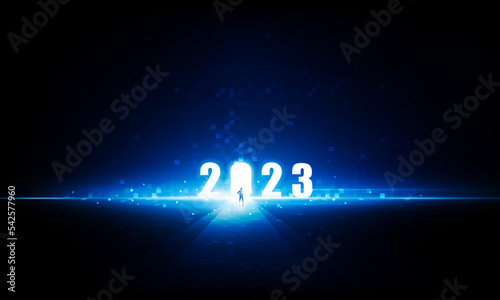 Abstract Light out 2023 noise technology pixel Hitech communication concept innovation background, vector design