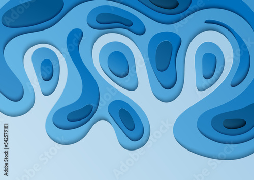 Paper cut background. Abstract paper art. Vector design Wavy geometric liquid flow graphic in blue color.
