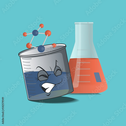 flat beaker cartoon character with an angry facial expression