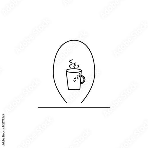 Cup with hot contents and location sign. Cafe location sign eps ten