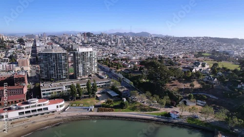 San Francisco Downtown City And Wharf Spectacular Aerial View 4K Drone Footage