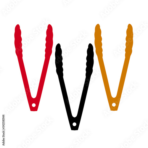 Vector illustration of three fried tongs in different colors on a white background. Great for cookware logos, kitchen utensils, oily food utensils. photo