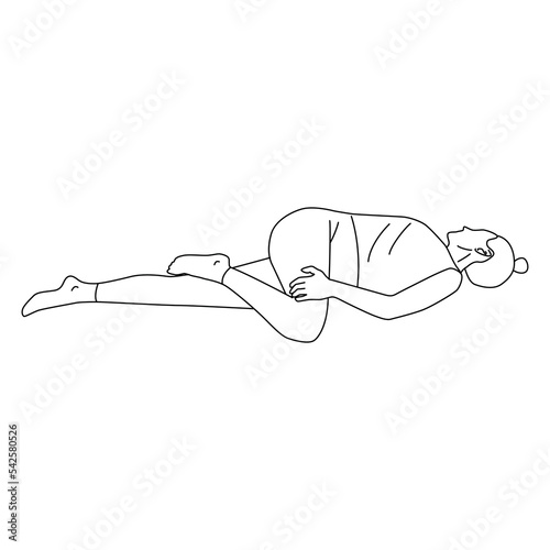 Line art of woman doing Yoga in Reclining twist pose vector.