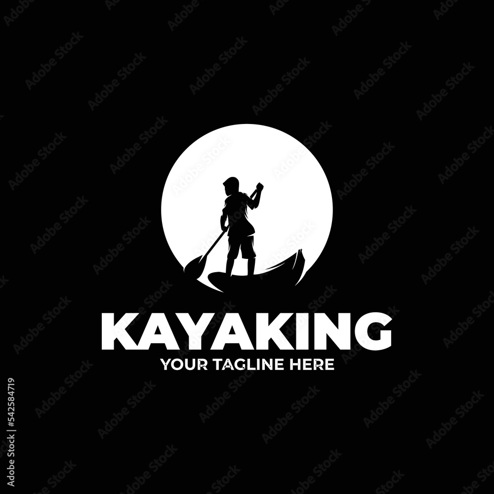 Silhouette of kayaking logo design template