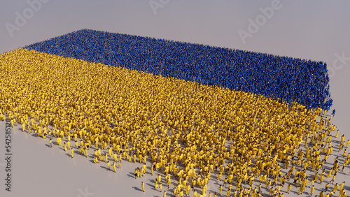 A Crowd of People congregating to form the Flag of Ukraine. Ukrainian Banner on White. photo