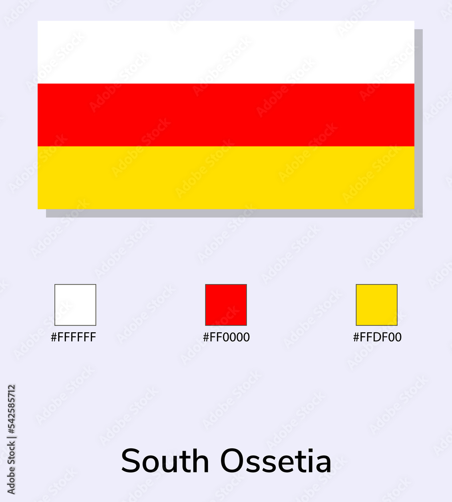 Vector Illustration of South Ossetia flag isolated on light blue background. Illustration South Ossetia flag with Color Codes. As close as possible to the original. ready to use, easy to edit.