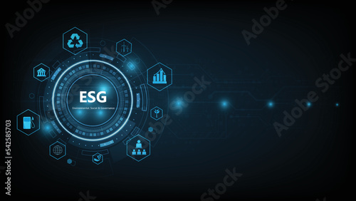 Sustainable business on networked connection vector illustration on blue color background. ESG icon concept .Environmental,Social and Corporate Government.