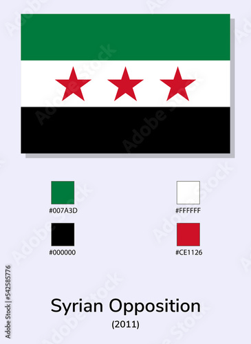 Vector Illustration of Syrian Opposition (2011) flag isolated on light blue background. Illustration Syrian Opposition flag with Color Codes. As close as possible to the original.