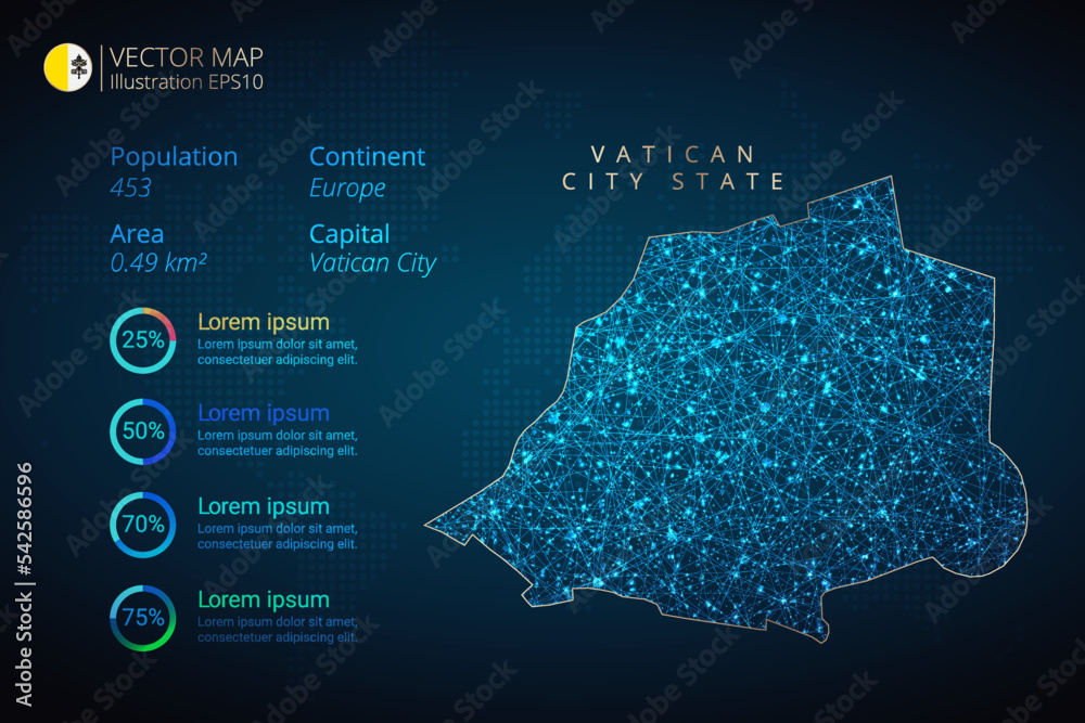 Vatican City State map infographics vector template with abstract geometric mesh polygonal light concept on blue background. Template for diagram, graph, presentation and chart