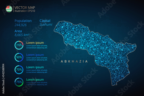 Abkhazia map infographics vector template with abstract geometric mesh polygonal light concept on blue background. Template for diagram, graph, presentation and chart
