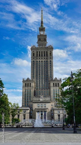 Clock tower building facade of Palace of Culture and Science in Warsaw