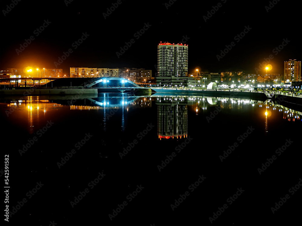 Fototapeta premium night bank of the Miass River in the city of Chelyabinsk
