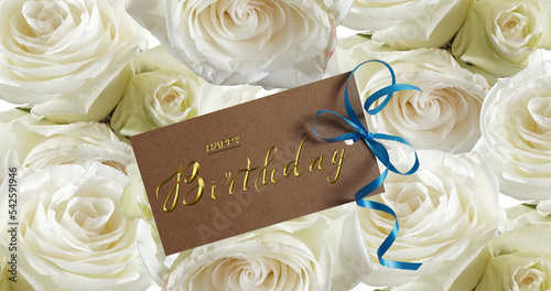 Beautiful card happy birthday for a woman or a girl with flowers